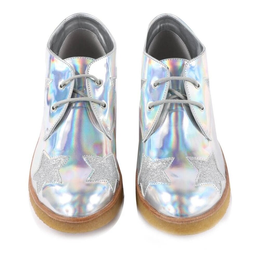 Stella McCartney Girls / Boys Silver Holographic Star Patch Wendy Wedge Boots 34